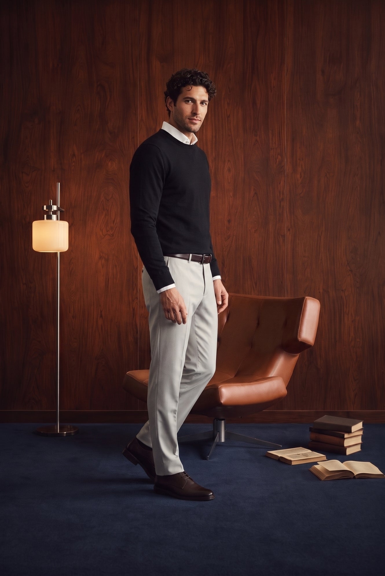 Kiğılı Signature — Black knit over light grey trousers